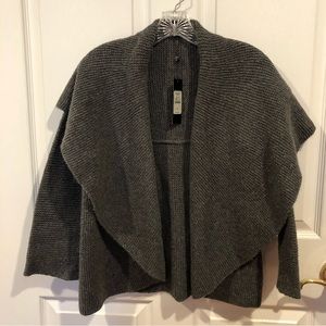 Talbots wool blend, knit, open front, grey cardigan sweater.